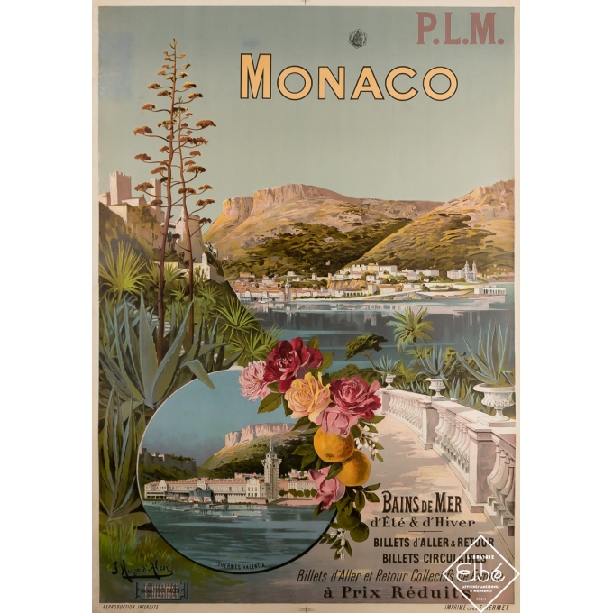 Affiche ancienne de voyage - Monaco - PLM - F. Hugo d'Alesi - Circa 1900 - 105 par 73.5 cm