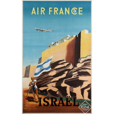 Vintage travel poster - Air France - Israël - Renluc - 1949 - 39.4 by 24.8 inches