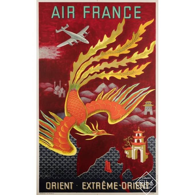 Affiche ancienne de voyage - Air France - Orient - Extrême-Orient - Lucien Boucher - 1949 - 100 par 63 cm