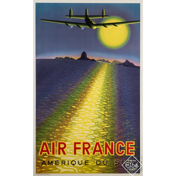 Affiche ancienne de voyage - Air France - Amérique du Sud - Victor Vasarely - 1949 - 101 par 63 cm