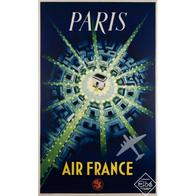 Vintage travel poster - Air France - Paris - Baudouin - 1949 - 40 by 24.6 inches