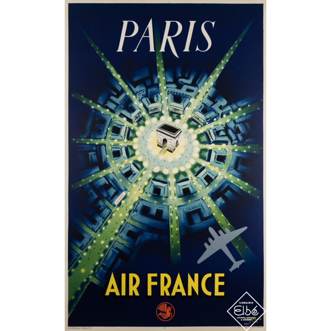 Affiche ancienne de voyage - Air France - Paris - Baudouin - 1949 - 101.5 par 62.5 cm