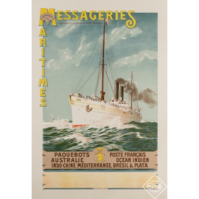 Vintage travel poster - Messageries Maritimes - Océan Indien - A. Brun - Circa 1910 - 24.8 by 17.3 inches