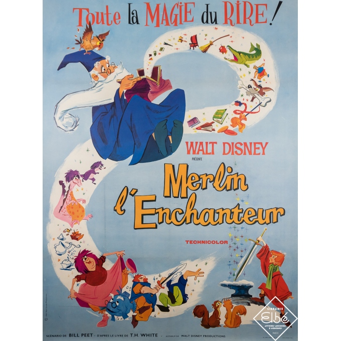 Affiche ancienne de film - Merlin l'Enchanteur - Walt Disney - 1963 - 160 par 120 cm