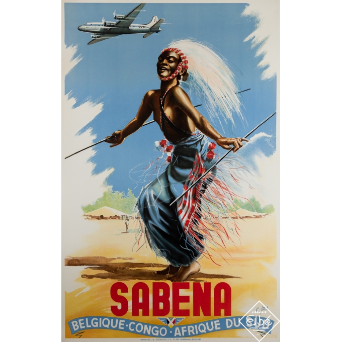 Affiche ancienne de voyage - Sabena - Circa 1950 - 100 par 63 cm