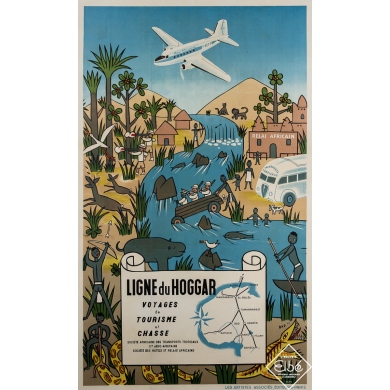 Affiche ancienne de voyage - Ligne du Hoggar - Dad - 1947 - 102 par 63 cm