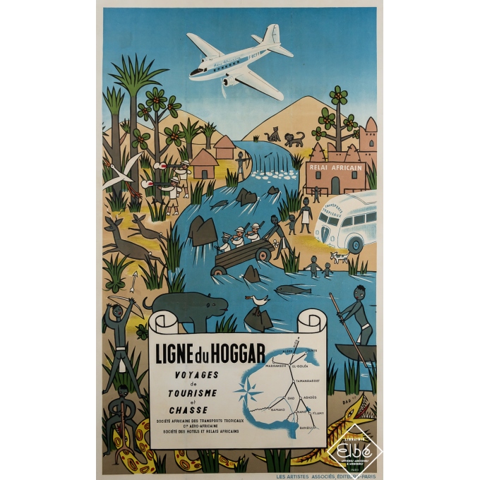 Vintage travel poster - Ligne du Hoggar - Dad - 1947 - 40.2 by 24.8 inches