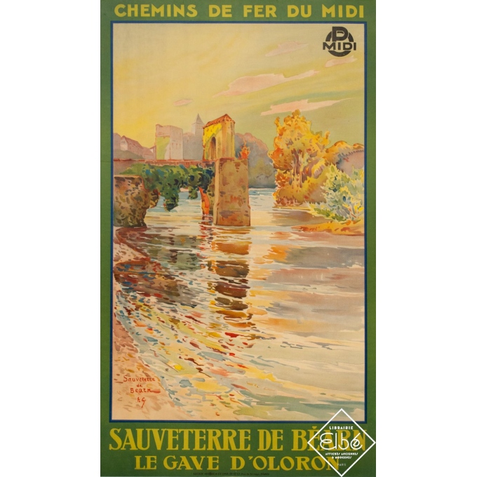 Affiche ancienne de voyage - Sauveterre de Béarn - H.G. - 1925 - 159 par 99 cm