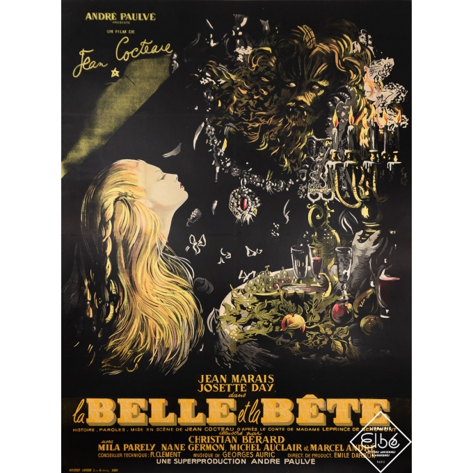 Affiche ancienne de film - La Belle et la Bête - Jean Cocteau - 1950 - 156 par 117 cm