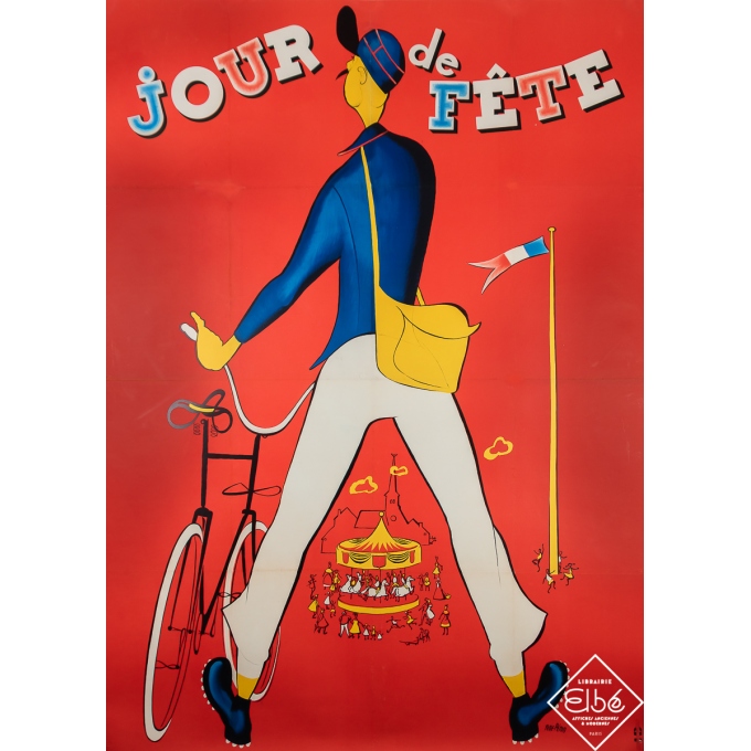 Vintage movie poster - Jour de Fête - René Péron - Circa 1950 - 61.4 by 44.5 inches