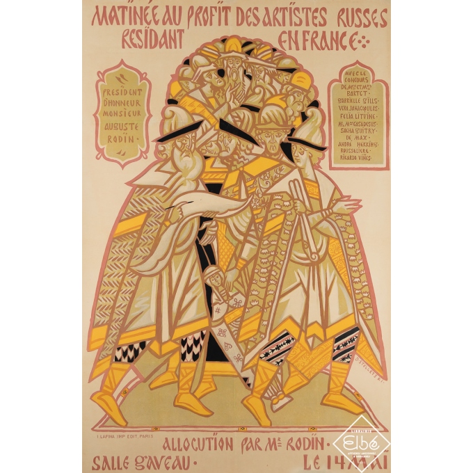 Affiche ancienne d'exposition - Matinée au Profit des Artistes Russes Résidant en France - D. Stelletski - 1910 - 120 par 80 cm