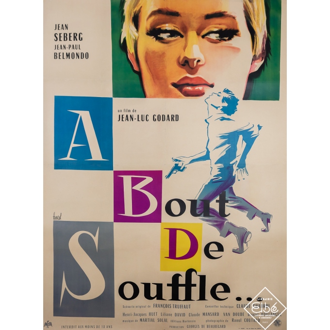 Vintage movie poster - A Bout de Souffle... - Hurel - 1960 - 62.6 by 46.9 inches
