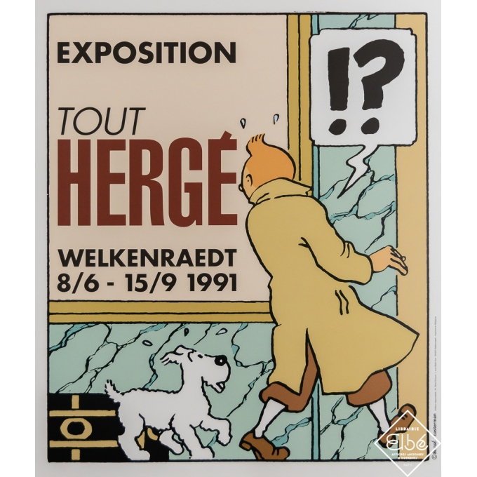 Affiche ancienne d'exposition - Tout Hergé - Tintin - Hergé - 1991 - 58 par 48 cm