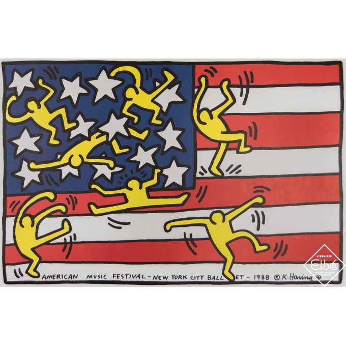 Affiche ancienne originale - American Music Festival New York City Ballet - Keith Haring - 1988 - 61 par 91.5 cm