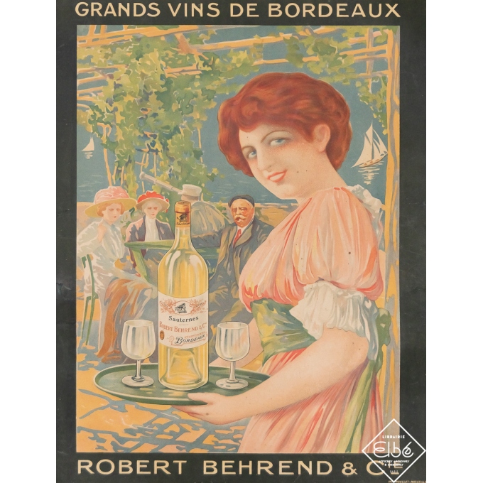Affiche ancienne de publicité - Grands Vins de Bordeaux - David Dellepiane - Circa 1920 - 45 par 35 cm