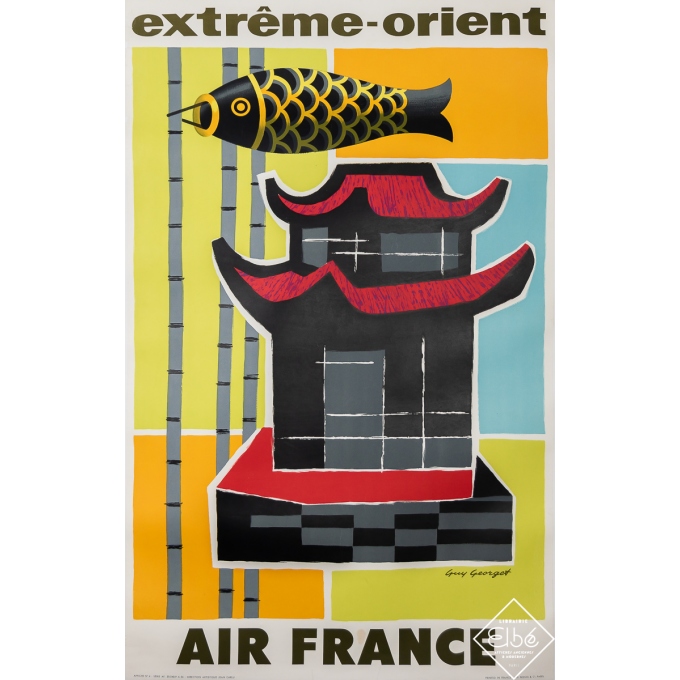 Affiche ancienne de voyage - Air France - Extrême-Orient - Guy Georget - 1956 - 99.5 par 62.5 cm