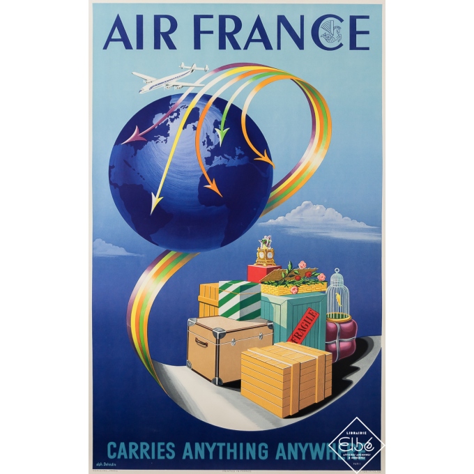Affiche ancienne de voyage - Air France - Transporte Tout, partout - Alphonse Dehédin - 1952 - 100 par 63 cm