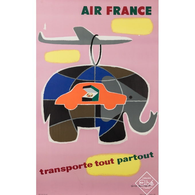 Affiche ancienne de voyage - Air France - Transporte tout partout - Guy Georget - 1958 - 100 par 62.5 cm