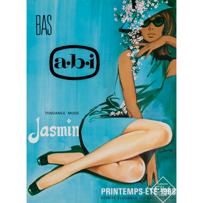 Affiche ancienne de publicité - Bas A-B-I - Tendance mode Jasmin - Couronne - 1968 - 41 par 30 cm