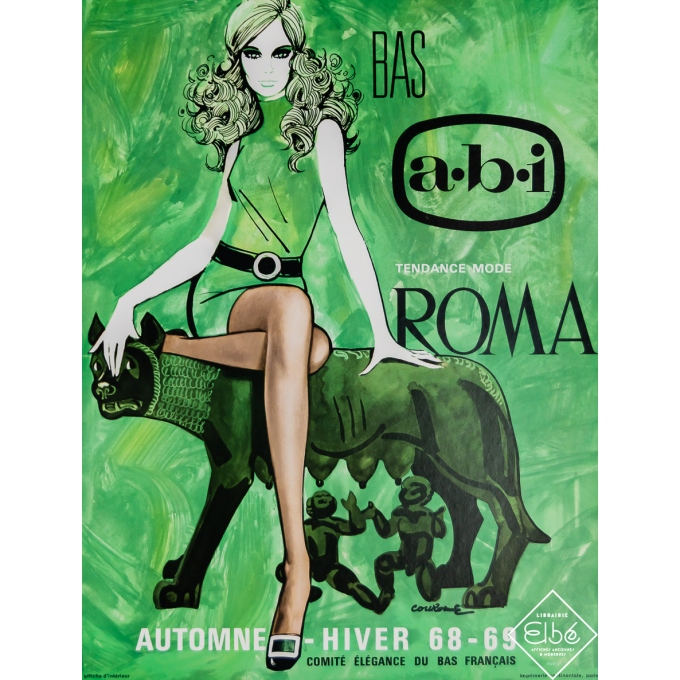 Affiche ancienne de publicité - A-B-I Bas - tendance mode Roma - Couronne - 1968 - 40 par 30.5 cm
