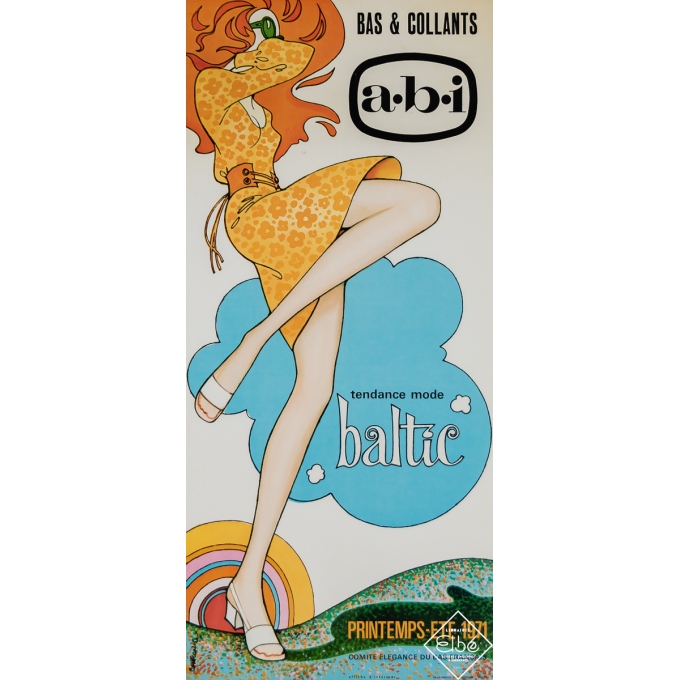 Affiche ancienne de publicité - Bas A-B-I - Tendance mode Baltic - Couronne - 1971 - 53 par 24 cm