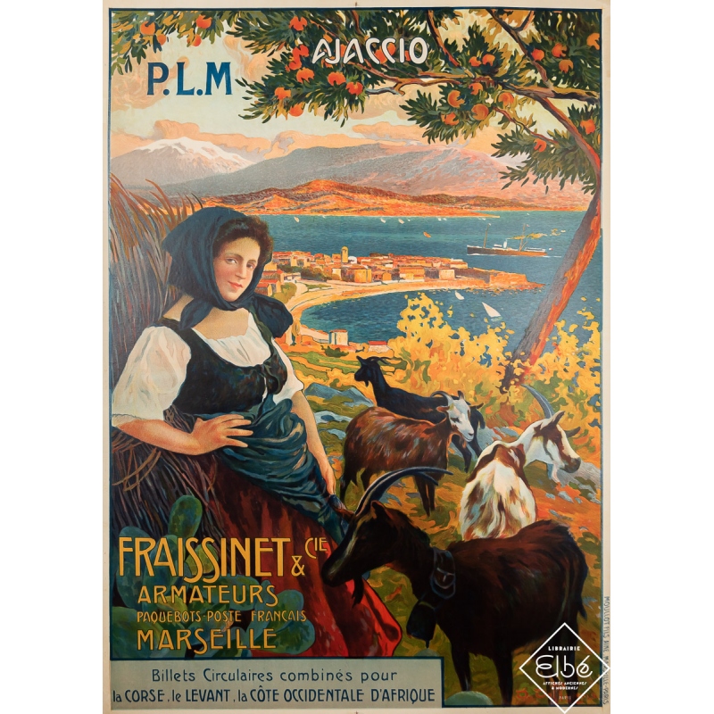 Affiche ancienne de voyage - Ajaccio - Fraissinet et Cie - PLM - David Dellepiane - Circa 1920 - 106.5 par 76 cm