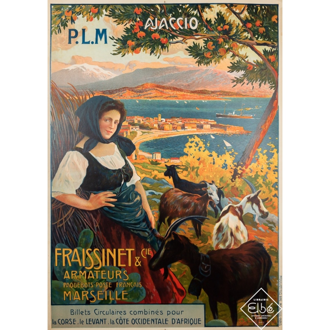 Affiche ancienne de voyage - Ajaccio - Fraissinet et Cie - PLM - David Dellepiane - Circa 1920 - 106.5 par 76 cm