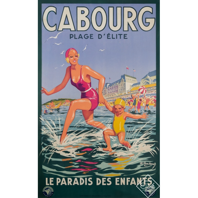 Affiche ancienne de voyage - Cabourg - Plage d'Elite - A. Galland - Circa 1930 - 100 par 62.5 cm