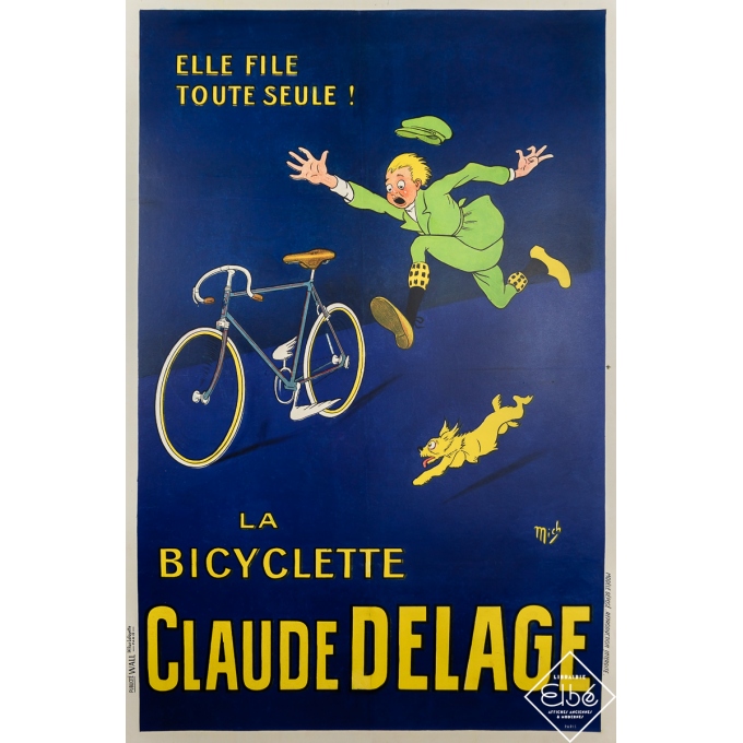 Affiche ancienne de publicité - La Bicyclette Claude Delage - Mich - Circa 1925 - 120 par 80 cm