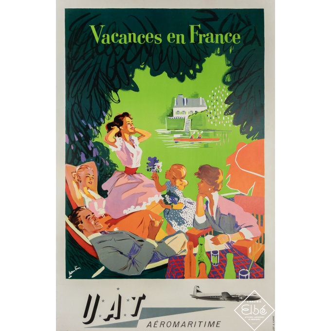Affiche ancienne de voyage - UAT Aéromaritime - Vacances en France - Panlin - Circa 1950 - 94 par 62.5 cm