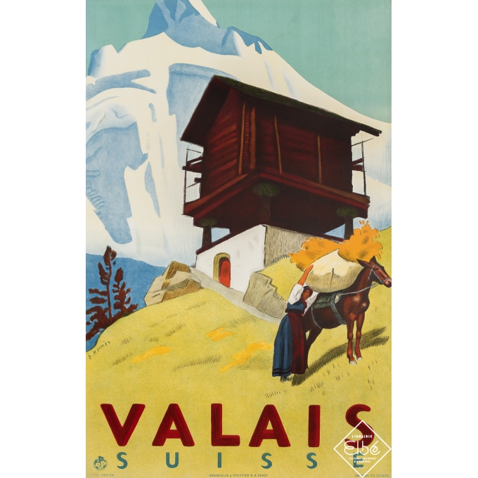 Affiche ancienne de voyage - Valais - Suisse - Switzerland - E. Hermès - Circa 1925 - 99.5 par 64.5 cm