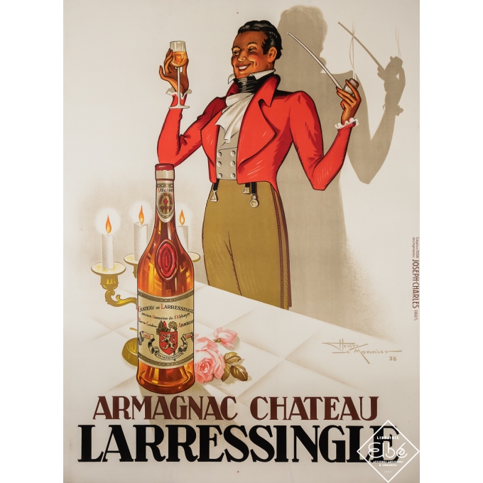 Affiche ancienne de publicité - Armagnac Chateau Larrenssingle - Henri le Monnier - 1938 - 158 par 118 cm