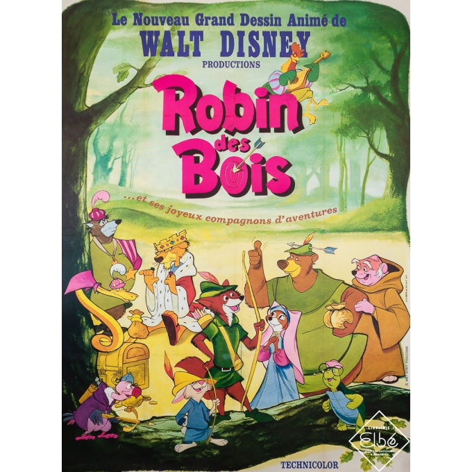 Vintage movie poster - Robin des Bois - Walt Disney Production - 1973 - 63 by 47.2 inches