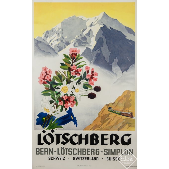 Affiche ancienne de voyage - Lötschberg - Suisse - Bieber - Circa 1940 - 102 par 64 cm