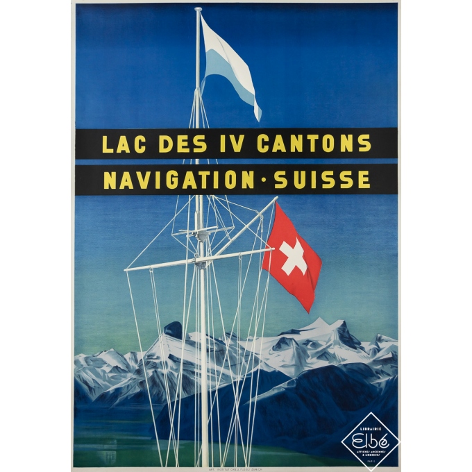 Affiche ancienne de voyage - Lac des 4 Cantons - Suisse - Circa 1940 - 100 par 71 cm