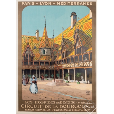 Affiche ancienne de voyage - Hallo - Circa 1920 - Beaune Hospices Bourgogne PLM - 107.5 par 78 cm
