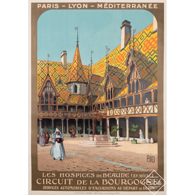 Vintage travel poster - Hallo - Circa 1920 - Beaune Hospices Bourgogne PLM - 42.3 by 30.7 inches