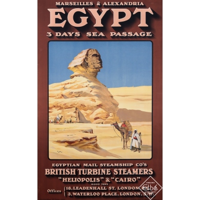Affiche ancienne de voyage - Marseilles & Alexandria - Egypt - 3 Days Sea Passage - A. Ions - Circa 1920 - 102 par 64.5 cm