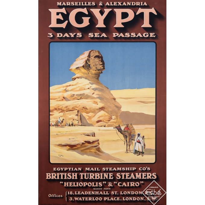 Vintage travel poster - Marseilles & Alexandria - Egypt - 3 Days Sea Passage - A. Ions - Circa 1920 - 40.2 by 25.4 inches Vintage travel poster - Marseilles & Alexandria - Egypt - 3 Days Sea Passage - A. Ions - Circa 1920 - 40.2 by 25.4 inches