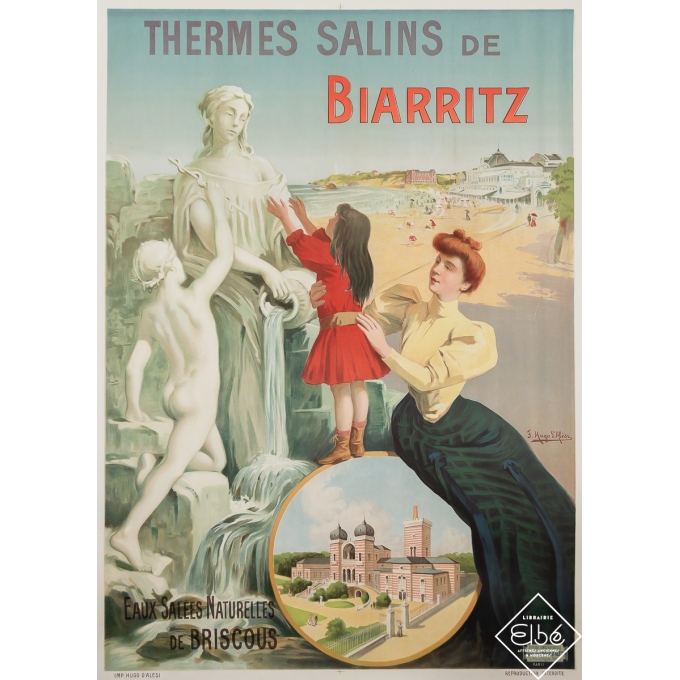 Affiche ancienne de voyage - Thermes Salins de Biarritz - François Hugo d'Alesi - 1900 - 105 par 78 cm