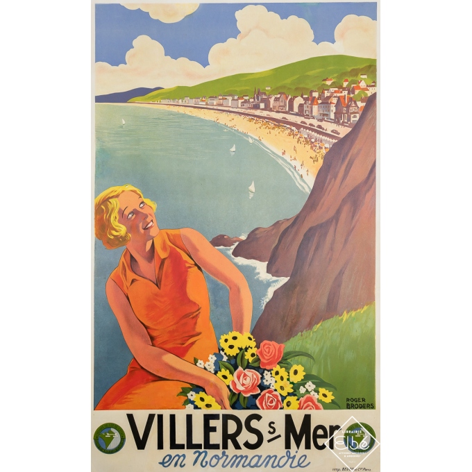 Affiche ancienne de voyage - Villers-sur-Mer - Normandie - Roger Broders - Circa 1930 - 100 par 61.5 cm