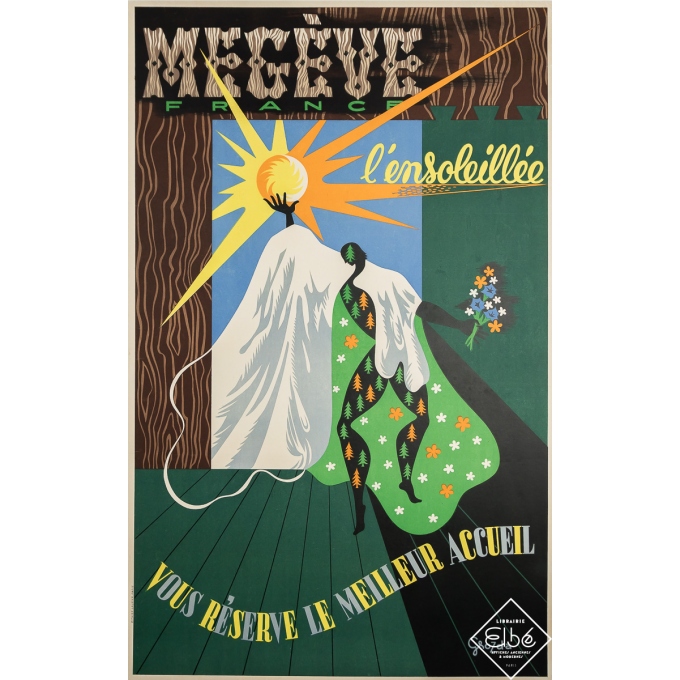 Affiche ancienne de voyage - Megève l'ensoleillée - Grozda - Circa 1950 - 101 par 62.5 cm