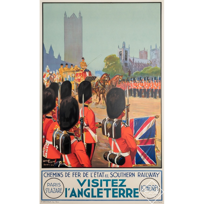 Affiche ancienne de voyage - Visitez l'Angleterre - Maurice Toussaint - 1912 - 100 par 62 cm