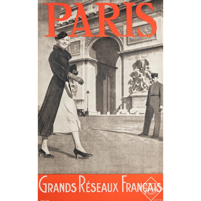 Affiche ancienne originale - Paris - Grands Réseaux Français - Schall - Circa 1935 - 100 par 63 cm