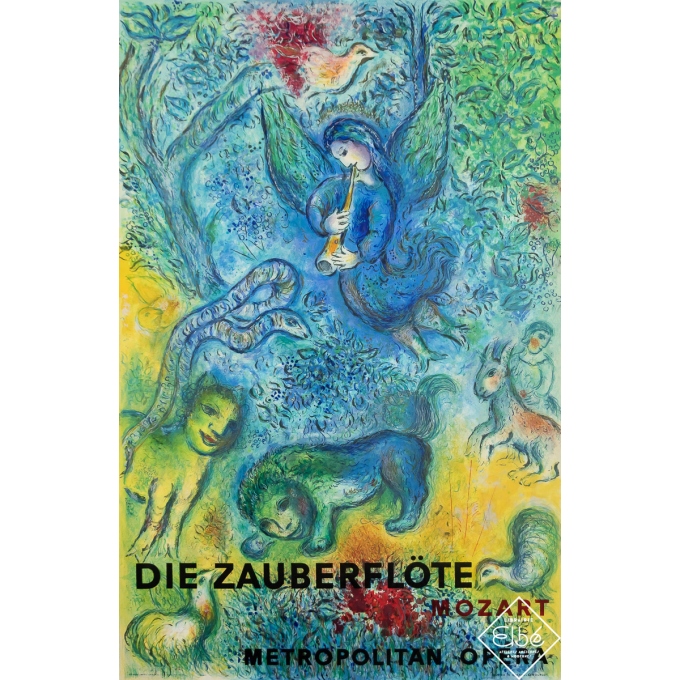 Affiche ancienne originale - Die Zauberflöte - Mozart - d'après Marc Chagall - 1967 - 102 par 66.5 cm