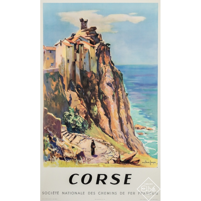 Affiche ancienne de voyage - Corse - SNCF - Arthur Fages - 1955 - 100 par 62.5 cm