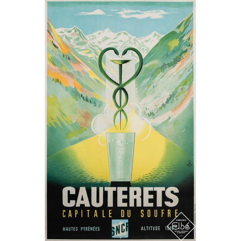 Vintage travel poster - Cauterets - Capitale du Soufre - SNCF - Ebe - 1951 - 39.4 by 24.6 inches