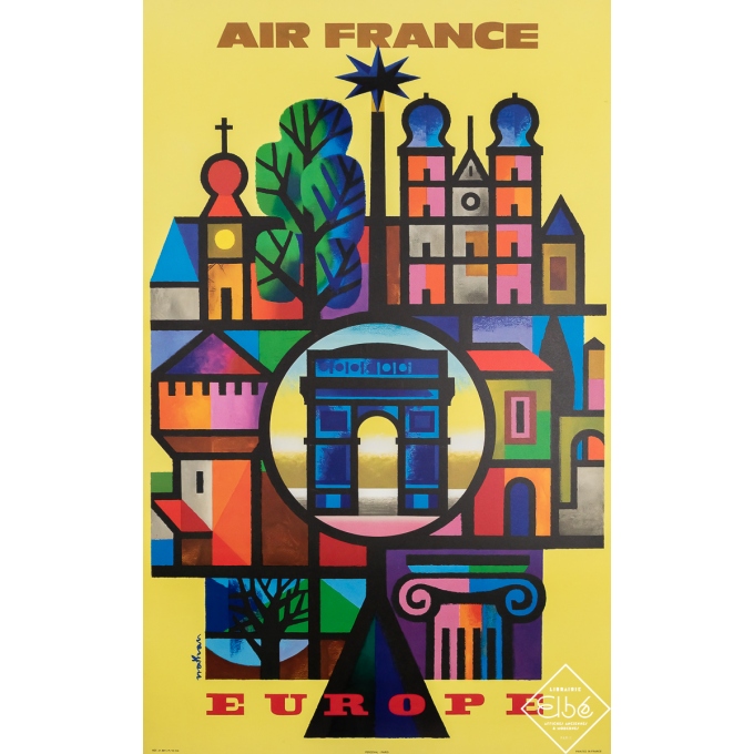 Affiche ancienne de voyage - Air France - Europe - Nathan - 1964 - 100 par 62.5 cm