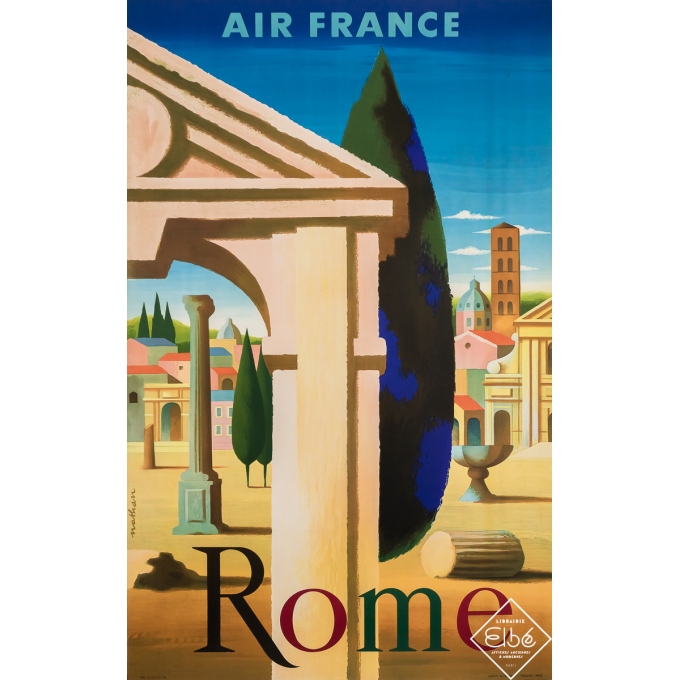 Affiche ancienne de voyage - Air France - Rome - Nathan - 1957 - 100 par 62.5 cm