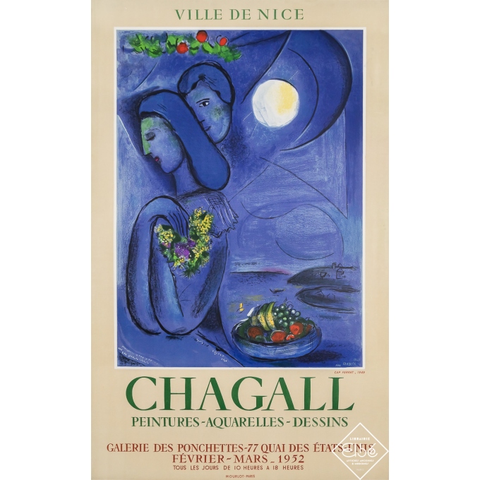 Affiche ancienne d'exposition - Ville de Nice - Marc Chagall - 1952 - 100.5 par 63 cm